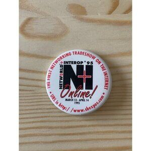 Networld Interop 95 Online Networking Tradeshow Button Pinback Round